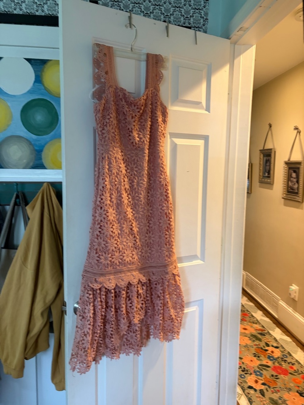Just Me Dusty Rose Crochet High-Low Dress